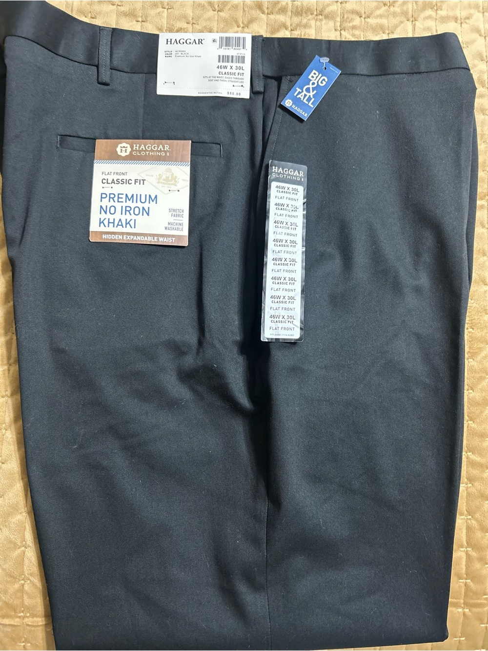 Haggar Black Classic Fit Flat Front NWT Big & Tall Pants 46x30